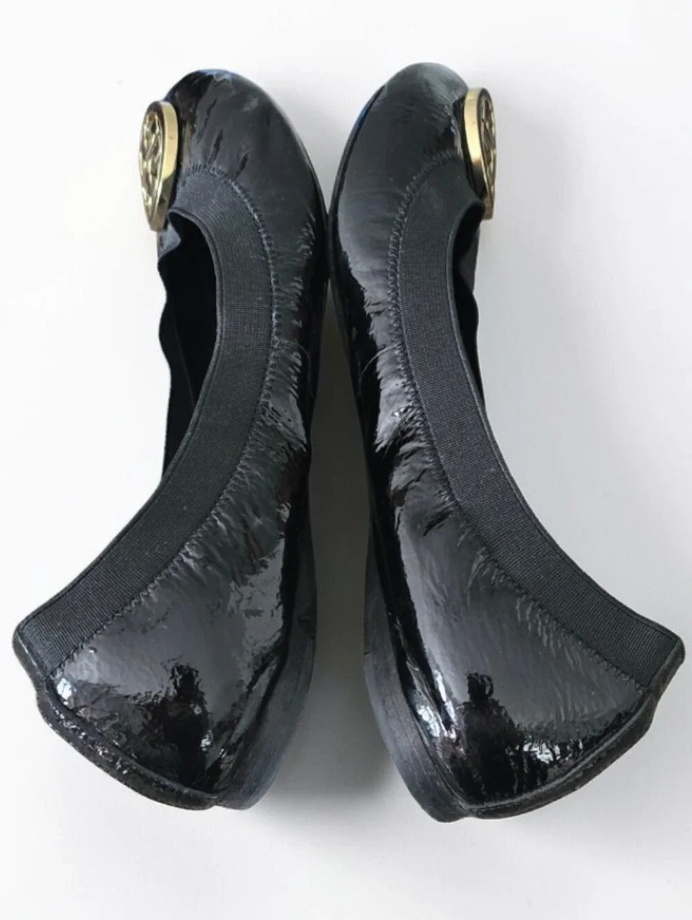 TORY BURCH Caroline Black Patent Leather Logo Detail Ballet Flats! Size 8M